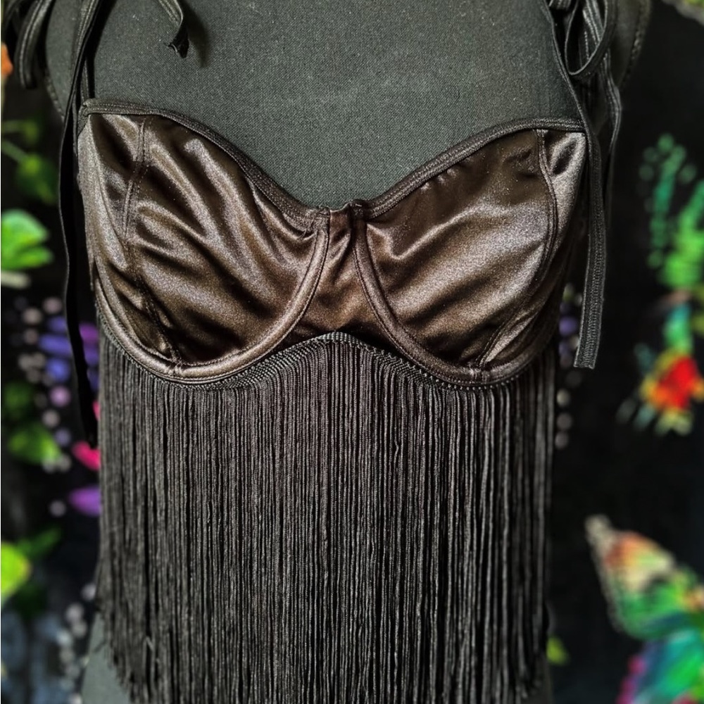 Chic Black Fringe Crop Top